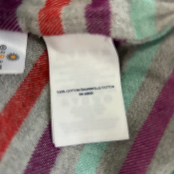 Lands End Women L14-16 Flannel Tunic Mandarin Collar Striped Cotton Shirt Pocket - Picture 6 of 9